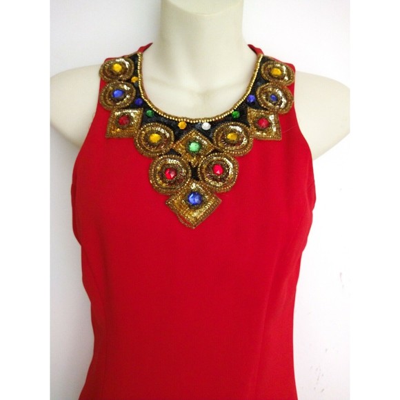 Opalis Vintage Red Cocktail Dress Sequins Beads A Line Size 2 - Picture 2 of 8